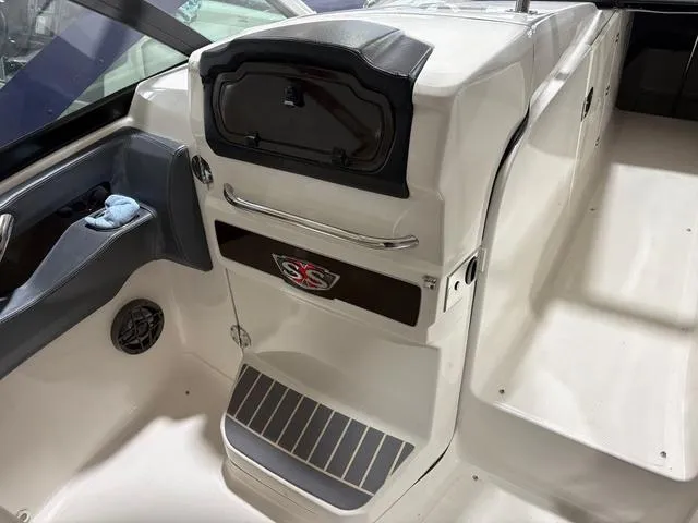 Slide: The Image of 2021 Chaparral 347 SSX boat interior with sleek design and modern features. - 16