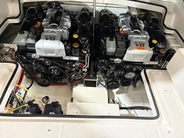 Slide: The Image of Twin V8 engines in a 2021 Chaparral 347 SSX boat engine compartment. - 25