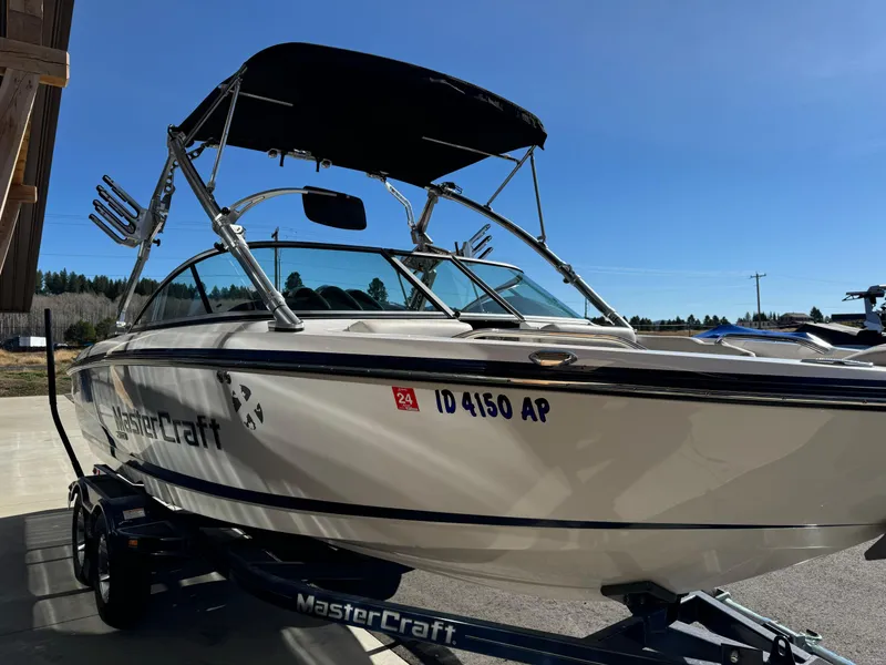 Slide: The Image of 2008 MasterCraft X-15 boat on trailer with wakeboard tower and canopy. - 11