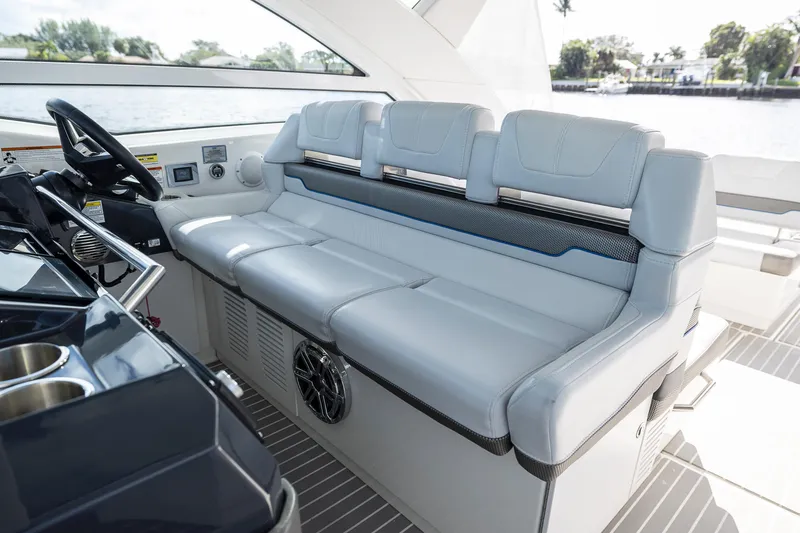 Slide: The Image of 2019 Formula 430 Super Sport Crossover interior with luxurious seating and modern dashboard. - 29