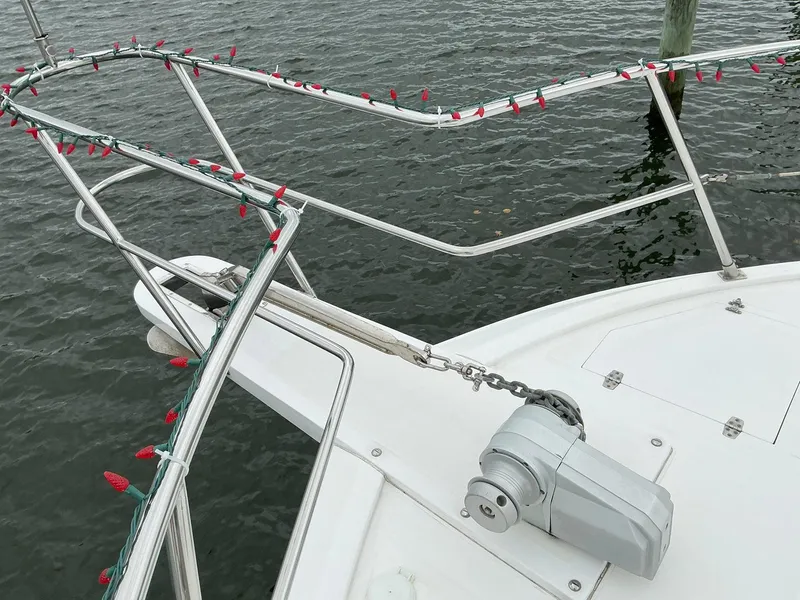 Slide: The Image of Novatec Islander 55 yacht bow with railing and festive lights, 2000 model. - 5