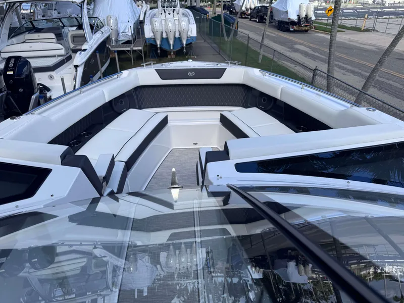 Slide: The Image of 2025 Cobalt R35 boat interior with sleek seating and modern design. - 7