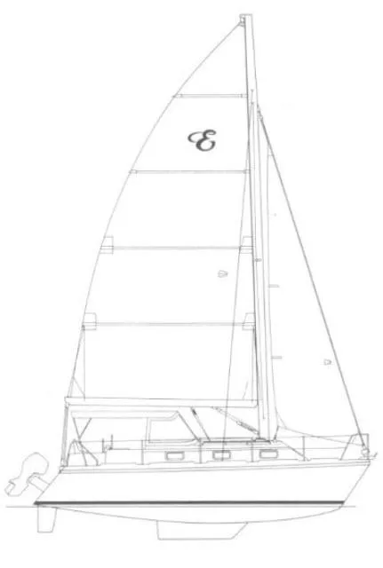 Slide: The Image of Line drawing of a 1992 Endeavourcat 30 catamaran sailboat, side view. - 39