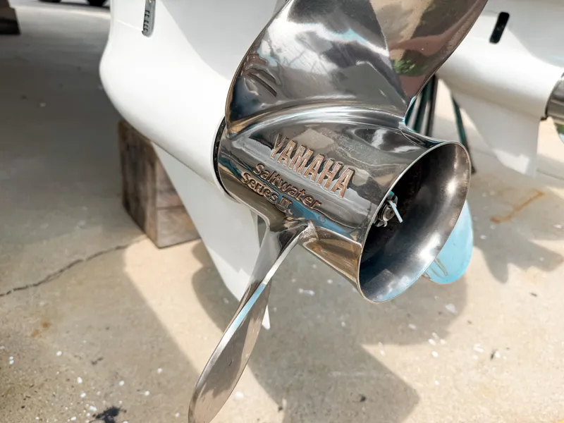 Slide: The Image of Stainless steel Yamaha propeller on 2022 Pursuit S 328 Sport boat. - 42