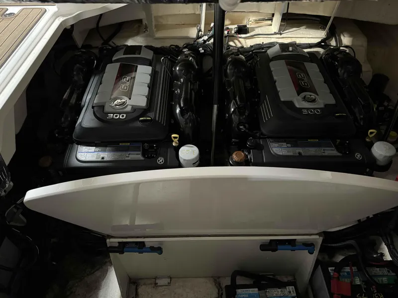 Slide: The Image of Engine compartment of 2020 Sea Ray 310SLX with dual 6.2L engines. - 17