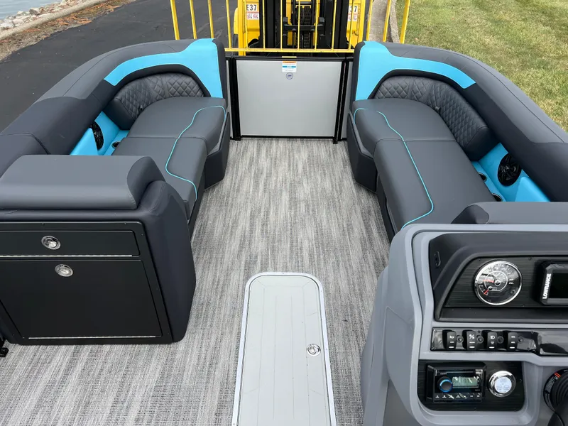 Slide: The Image of Interior of 2025 Godfrey Sweetwater 2286 sFLC TRI PWR STR pontoon boat with modern seating. - 24