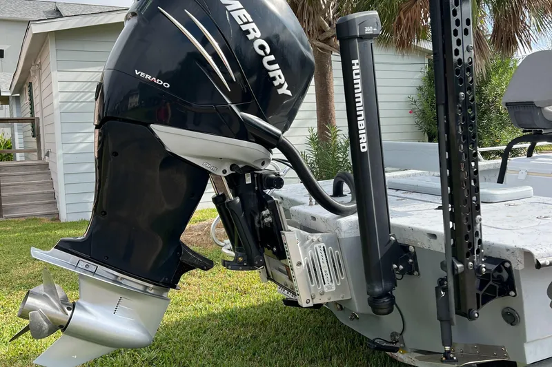 Slide: The Image of 2019 Haynie 25 Magnum boat with Mercury Verado engine and Humminbird equipment. - 2