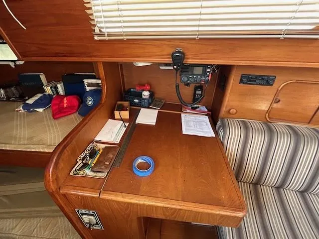 Slide: The Image of Interior of 1980 Irwin 46 Ketch with navigation desk and equipment. - 10