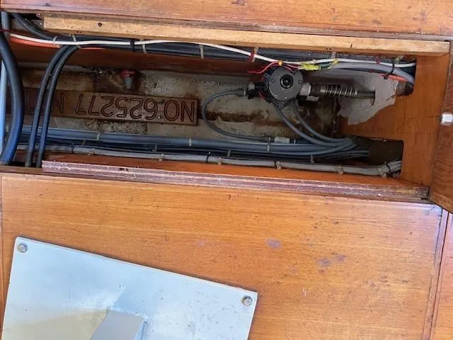Slide: The Image of Interior view of 1980 Irwin 46 Ketch showing wiring and serial number. - 17