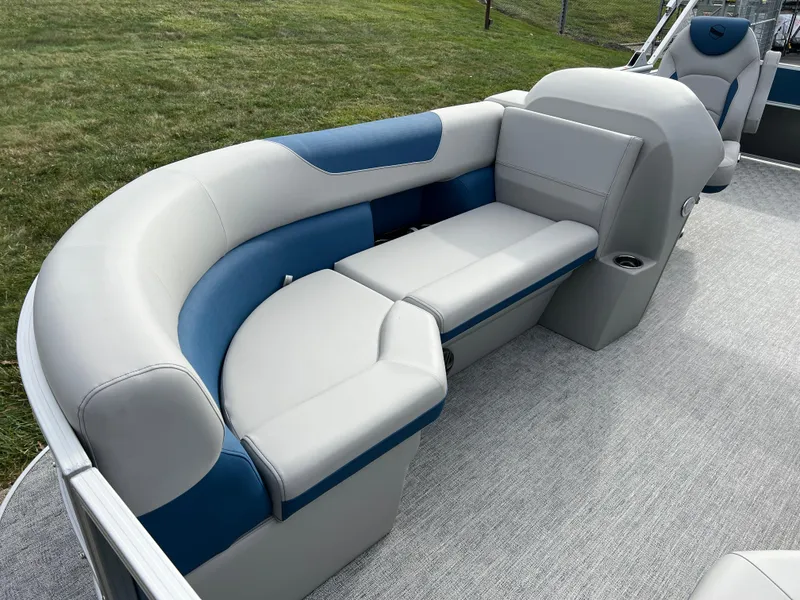 Slide: The Image of 2025 South Bay 222 CR2 LE pontoon boat with stylish seating and modern design. - 9