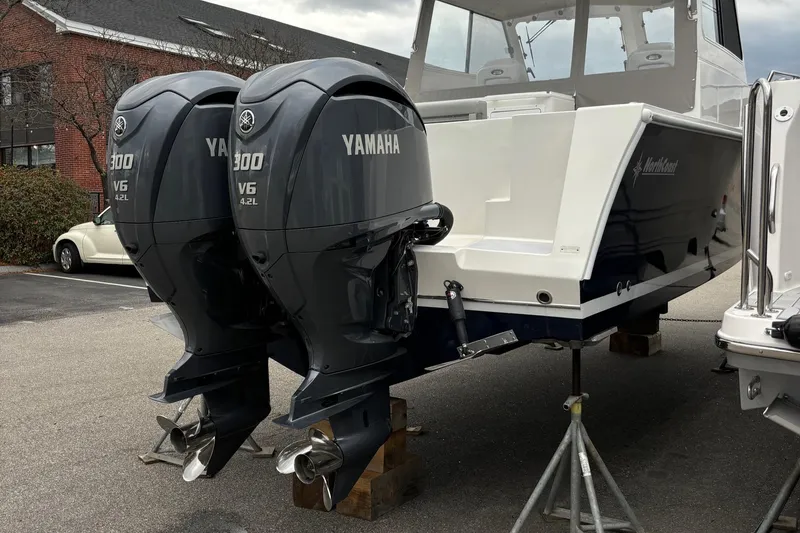 Slide: The Image of 2025 NorthCoast 285 Cabin with twin Yamaha 300 V6 outboard engines. - 3