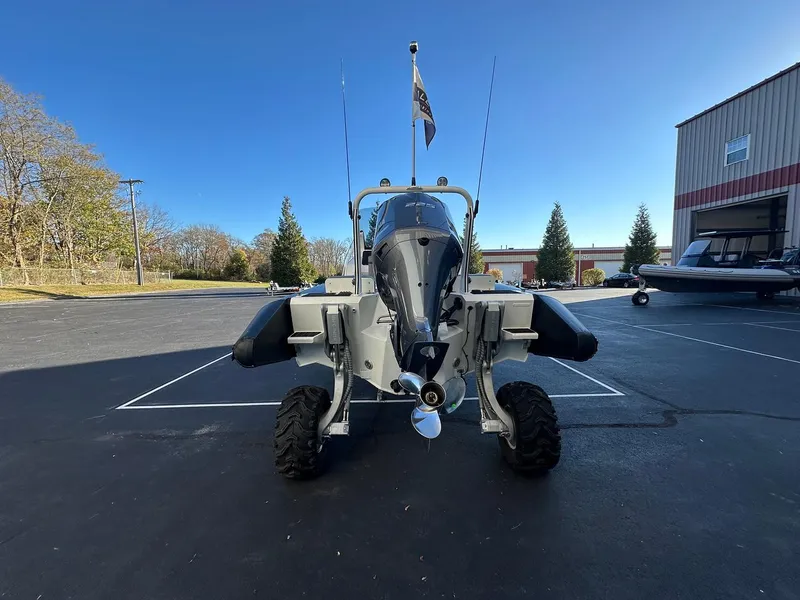Slide: The Image of 2020 Sealegs 7.5 Semi Cabin amphibious boat on land, front view. - 5