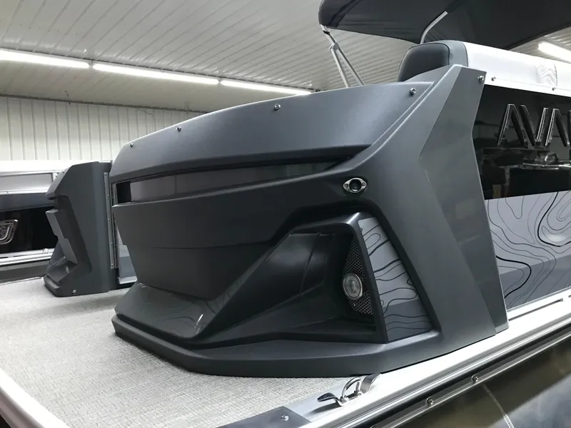 Slide: The Image of 2025 Avalon GEOfish REAR FISH boat interior with modern design and sleek features. - 10