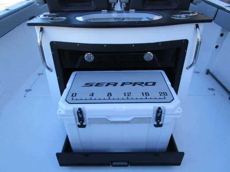 Slide: The Image of 2025 Sea Pro 292 Offshore boat with integrated cooler and sink station. - 13