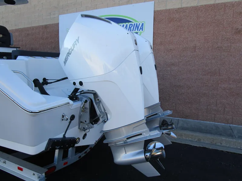 Slide: The Image of 2025 Sea Pro 292 Offshore with Mercury outboard engine, displayed on a trailer. - 4