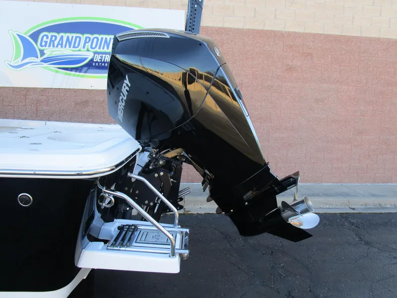 Slide: The Image of 2025 Sea Pro 230 Bay with Mercury outboard motor, displayed at Grand Pointe Marina. - 5
