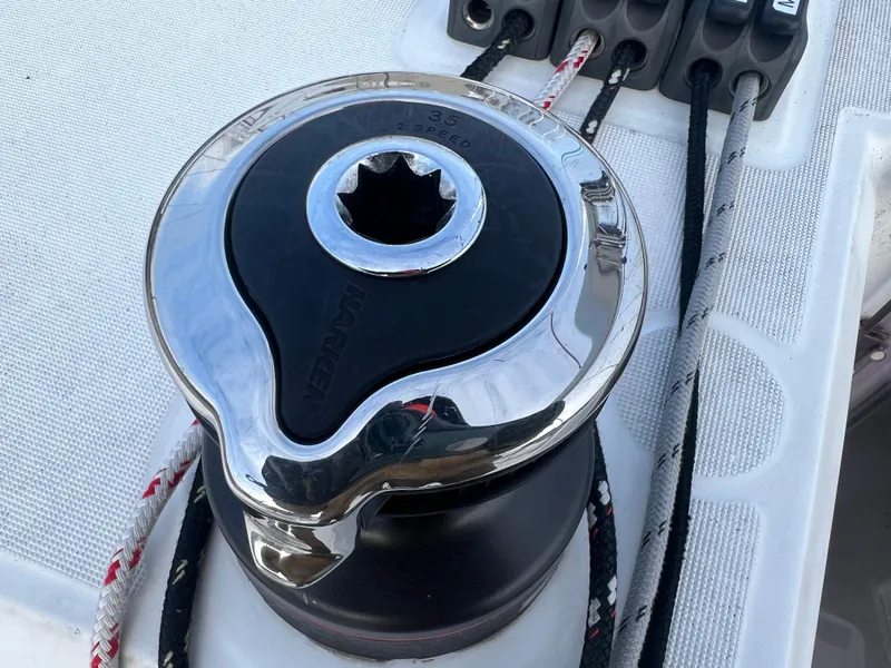 Slide: The Image of Close-up of a winch on a 2019 Beneteau Oceanis 35.1 sailboat. - 10