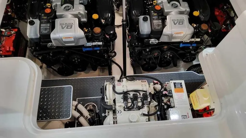 Slide: The Image of 2025 Formula 330 Crossover Bowrider engine compartment with dual V8 engines. - 35
