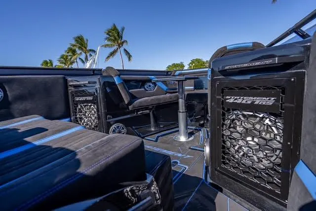 Slide: The Image of Interior of 2025 Statement 44 GTrs boat with luxurious seating and modern design. - 30