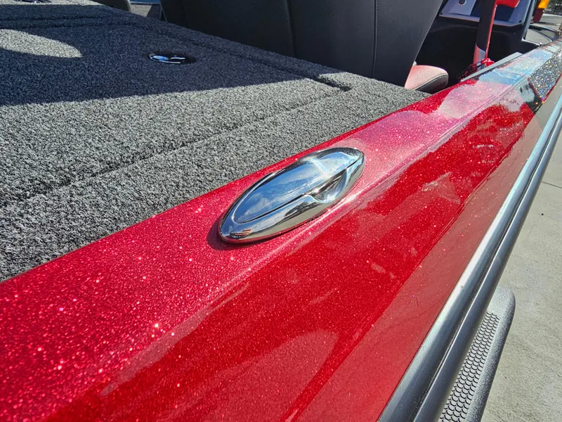 Slide: The Image of Red Nitro Z20 XL Pro 2025 boat with metallic finish and sleek design detail. - 28