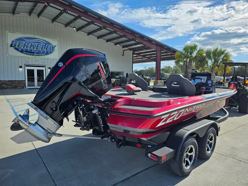 Slide: The Image of 2025 Nitro Z20 XL Pro boat parked outside Berkeley Outdoors dealership. - 3