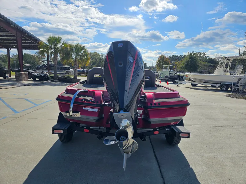 Slide: The Image of 2025 Nitro Z20 XL Pro boat on trailer, rear view, sunny day. - 8