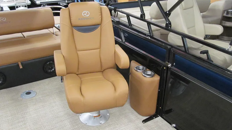 Slide: The Image of Luxurious seating in 2025 Regency 250 LE3 Sport boat with cup holders. - 8