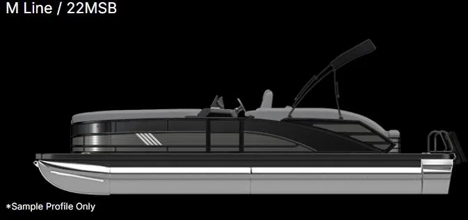 Slide: The Image of 2025 Bennington 22 MSB pontoon boat, side profile, sleek design, black background. - 21