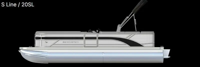 Slide: The Image of 2025 Bennington 20 SL pontoon boat, side view, sleek design, black background. - 10