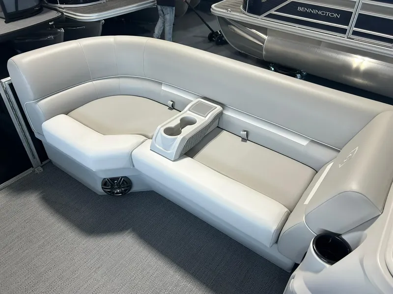 Slide: The Image of Luxurious seating on 2025 Godfrey Xperience 2286 SBX pontoon boat with cup holders. - 2