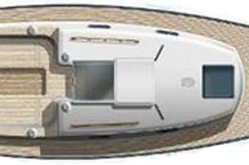 Slide: The Image of Overhead view of a 2017 Rustler 33 sailboat deck layout. - 12