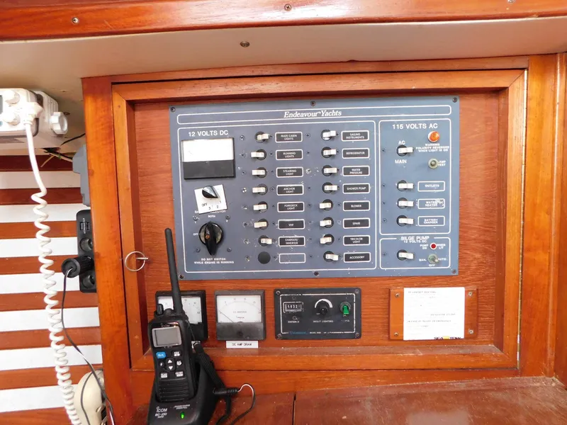 Slide: The Image of Electrical panel of 1984 Endeavour 35.5 Sloop with communication devices. - 15