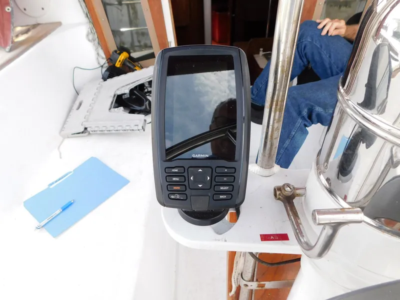 Slide: The Image of Navigation equipment on 1984 Endeavour 35.5 Sloop sailboat cockpit. - 34