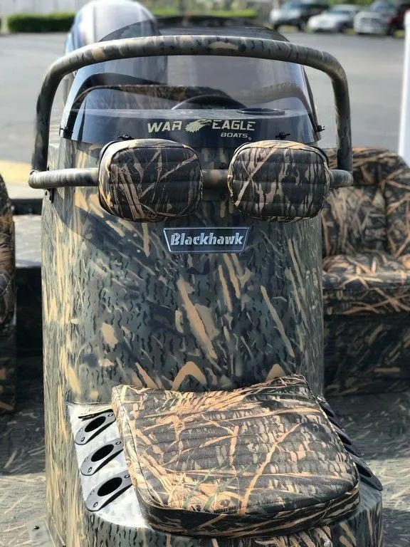 Slide: The Image of War Eagle Blackhawk 2170 boat, 2025 model, with camouflage design and seating. - 8