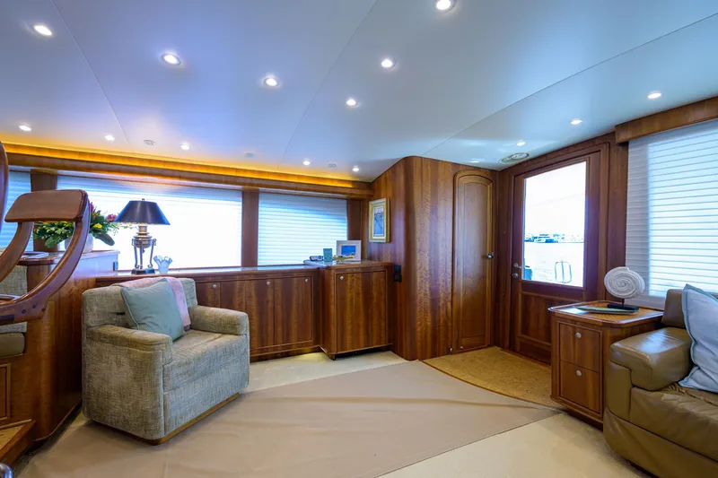 Slide: The Image of Luxurious interior of 2011 Paul Mann Custom 81 Convertible yacht with elegant wood finishes. - 2