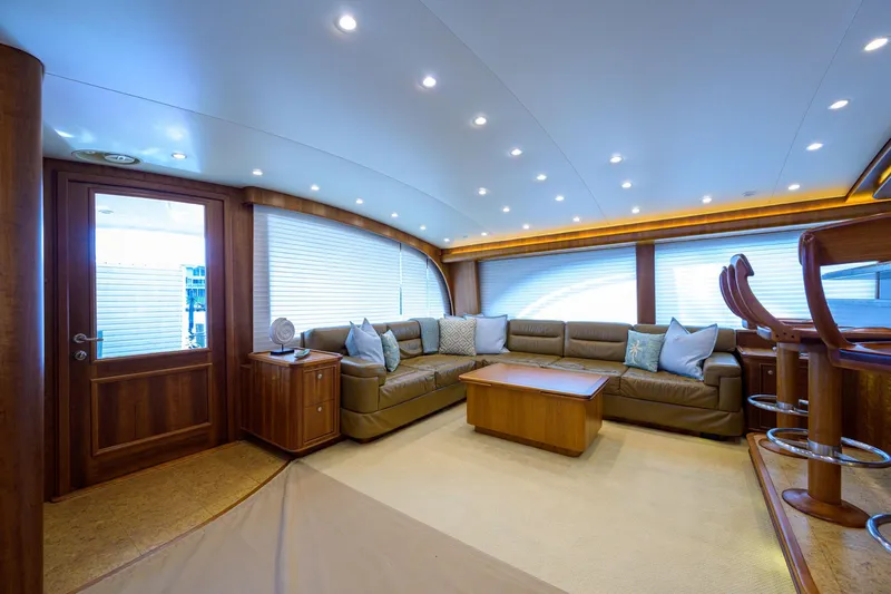 Slide: The Image of Luxurious interior of 2011 Paul Mann Custom 81 Convertible yacht with plush seating and elegant decor. - 3