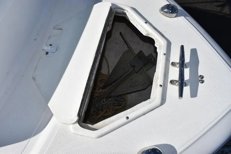 Slide: The Image of Pro-Line 20 Express 2016 boat anchor compartment with open hatch. - 18