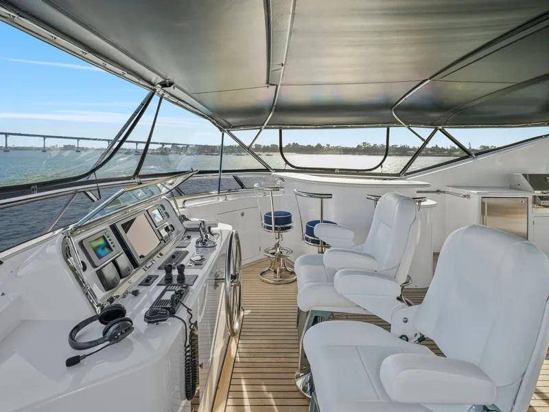 Slide: The Image of Luxurious 2011 President Sterling yacht helm with modern controls and white seating. - 15