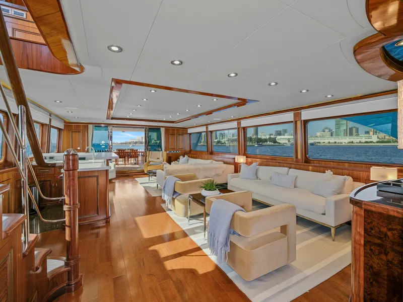 Slide: The Image of Luxurious 2011 President Sterling yacht interior with elegant wood finishes and panoramic windows. - 8