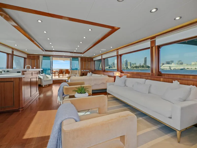 Slide: The Image of Luxurious 2011 President Sterling yacht interior with elegant seating and panoramic ocean views. - 9