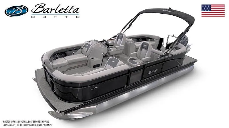 Slide: The Image of 2025 Barletta A22QC pontoon boat with sleek design and comfortable seating. - 7