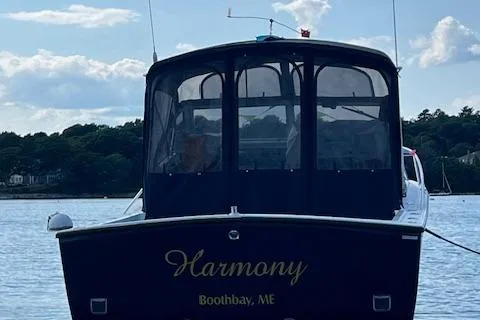 Slide: The Image of 1996 Albemarle 27 Express boat named "Harmony" docked in Boothbay, ME. - 47