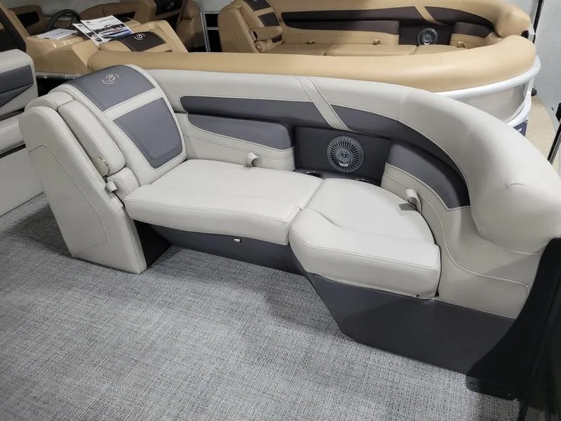 Slide: The Image of 2025 Barletta C24UE boat interior with luxurious seating and modern design. - 23