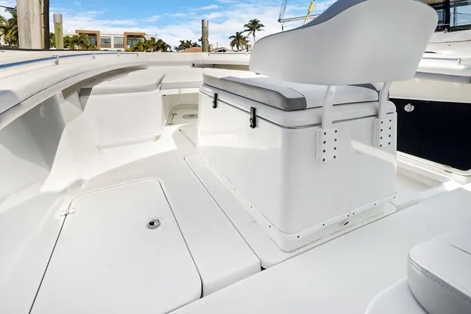Slide: The Image of 2020 Yellowfin 39 Center Console boat interior with seating and storage. - 11