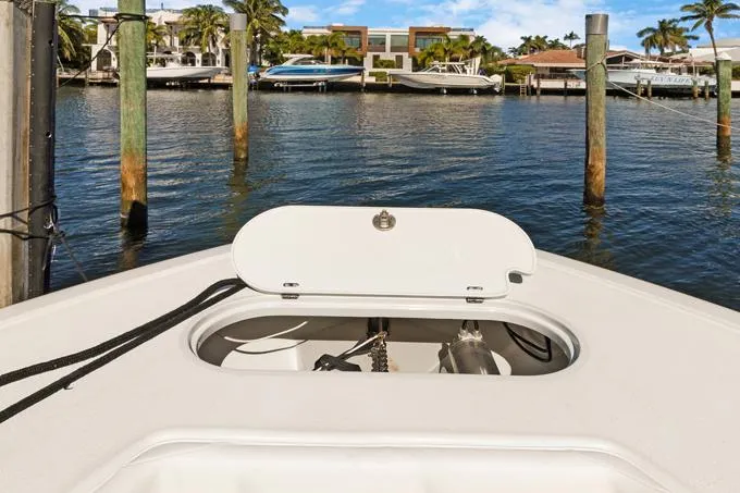 Slide: The Image of 2020 Yellowfin 39 Center Console boat docked in marina. - 17