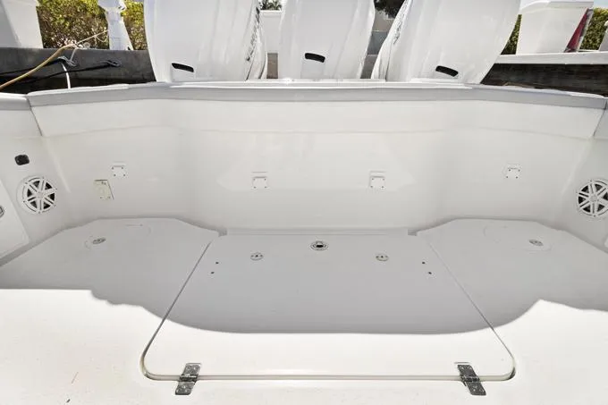 Slide: The Image of 2020 Yellowfin 39 Center Console boat interior with spacious deck and storage compartments. - 23