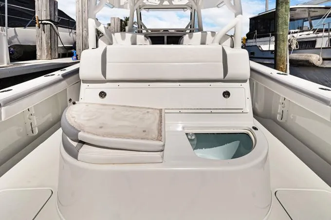 Slide: The Image of 2020 Yellowfin 39 Center Console boat interior with seating and storage. - 29