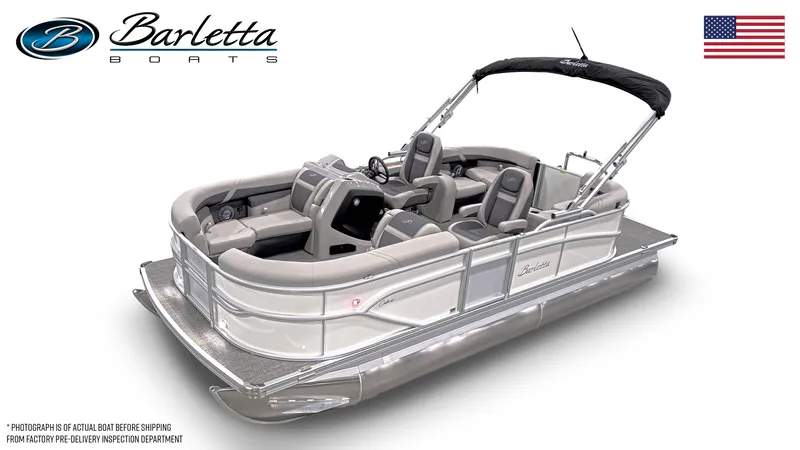 Slide: The Image of 2025 Barletta Cabrio 20QC pontoon boat with sleek design and comfortable seating. - 22