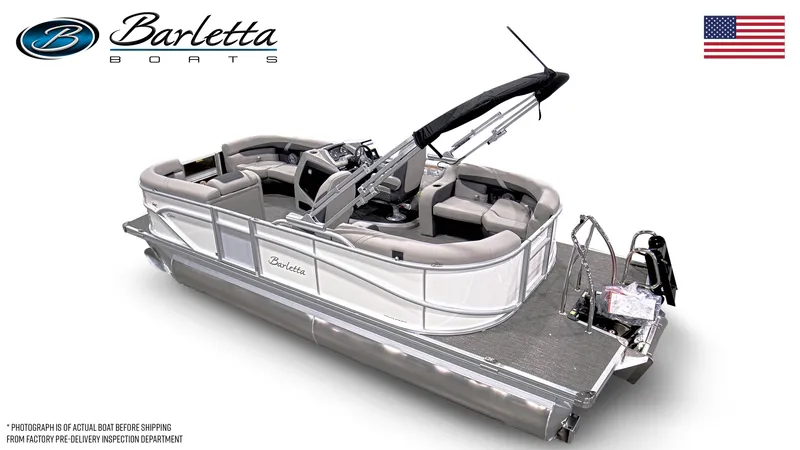 Slide: The Image of 2025 Barletta Cabrio 20QC pontoon boat with sleek design and modern features. - 23