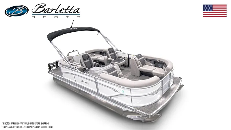 Slide: The Image of 2025 Barletta Cabrio 20QC pontoon boat with sleek design and comfortable seating. - 26